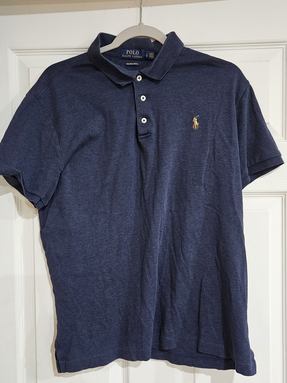 Polo Ralph Lauren Custom Slim Fit Polo Shirt Men's L Navy Blue Short Sleeve